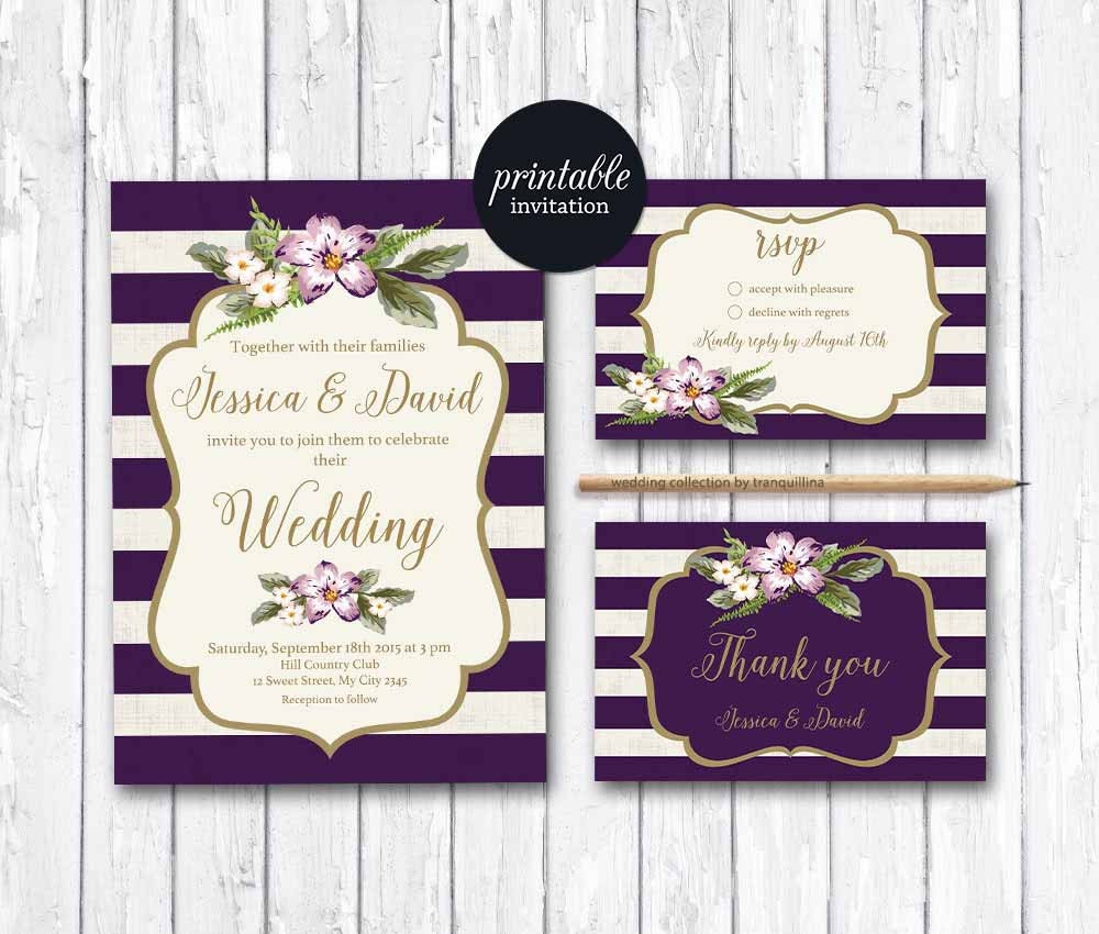 Purple and Gold Wedding Invitation Printable Wedding