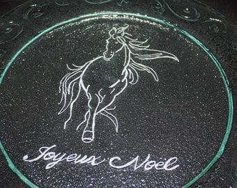 Decoration noel - Christmas decoration , Cheese plate - Candle holder - centre de table rond, table center round, Cheval, horse
