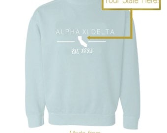 Comfort Colors Sorority Sweatshirt Custom State and Greek Organization with Established Date