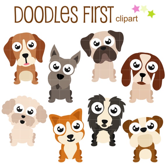 Cute Bobblehead Puppies Digital Clip Art for Scrapbooking Card