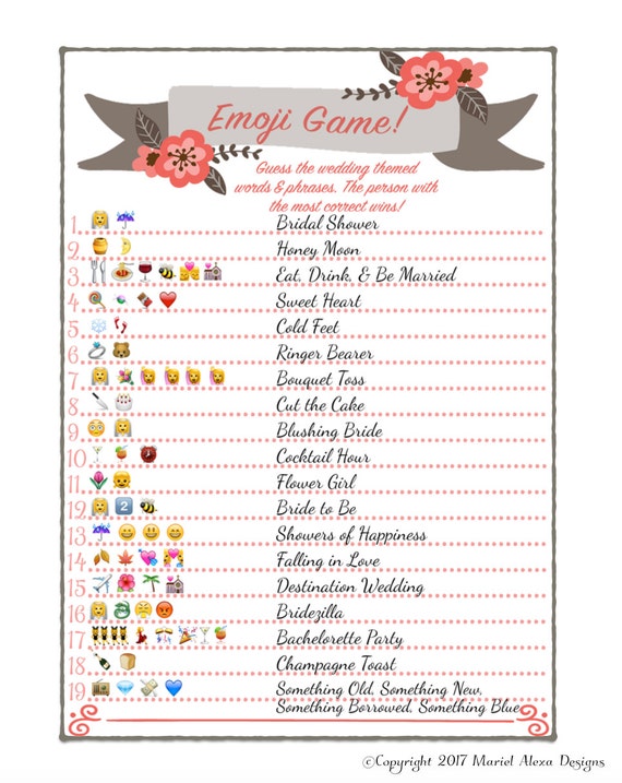 bridal shower emoji game fun unique games diy pdf wedding