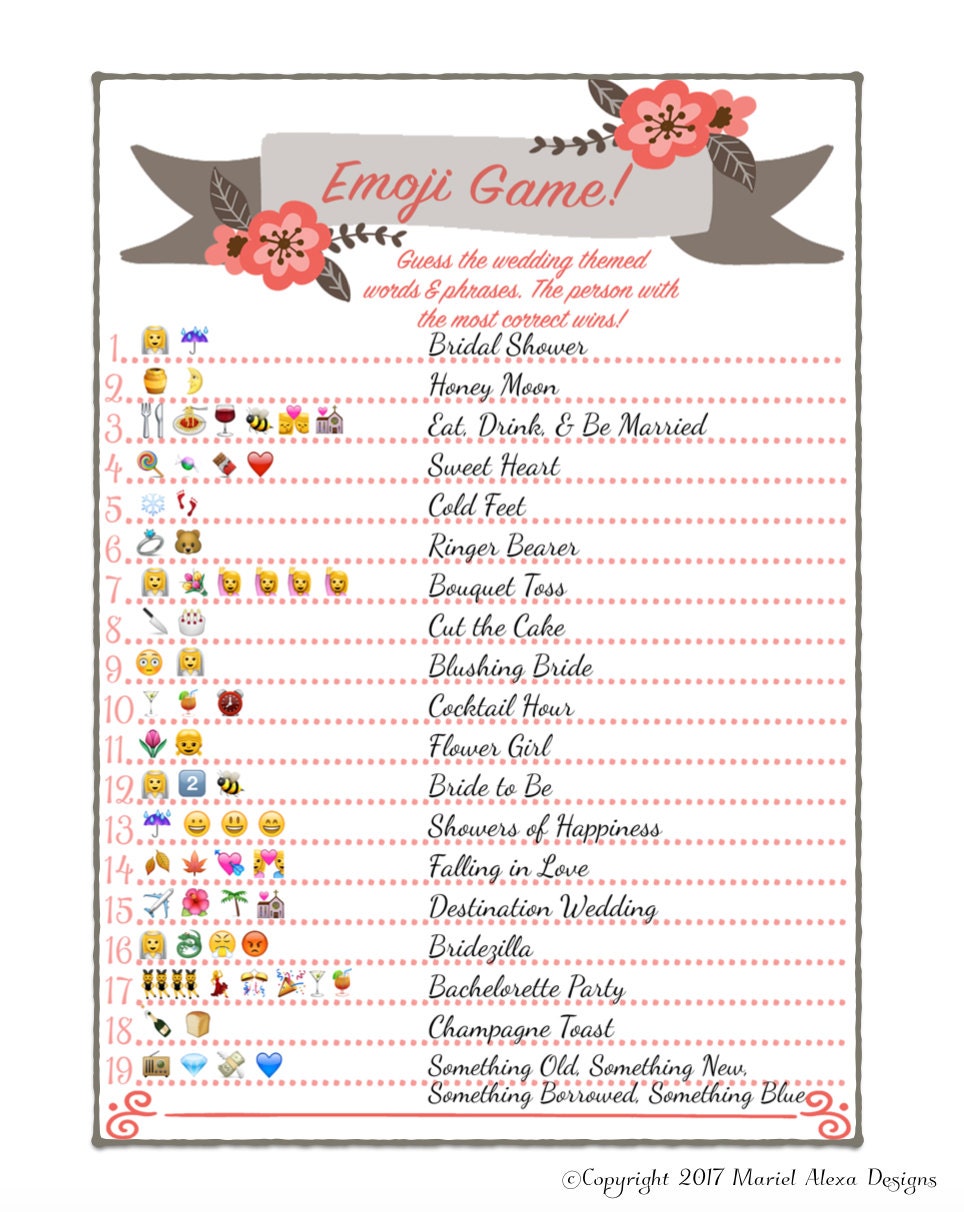 Bridal Shower Emoji Game Fun Unique Games DIY PDF Wedding