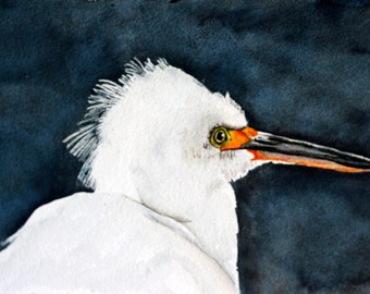 watercolor bird painting bird art original watercolor Snowy Egret by Betty Moore
