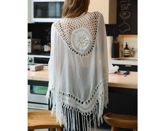 Kimono, Crochet Medallion Kimono, Cover Up, Festival Clothing, Shawl, Summer Cardigan, Hippie, Gift for her, Beach Kimono, Boho Kimono