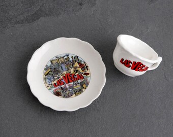 Vintage Miniature Las Vegas Teacup and Saucer, Souvenir for Rings or Change