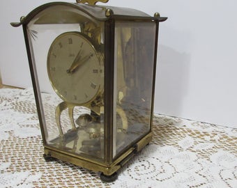 Schatz Lantern Style Anniversary Clock ~ 400 Day Clock ~ Model 53 ~ Etched Glass ~ Collectible Germany Clock ~ 2 Jewels ~Brass Mantel Clock