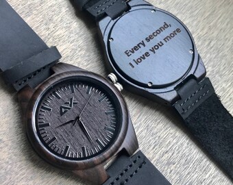 Mens Wood Watch, Anniversary Gift for Men, Gift for Him, Leather Watch, Wooden Watch, Wedding Gift, Groomsmen Gift, Personalized Anniversary