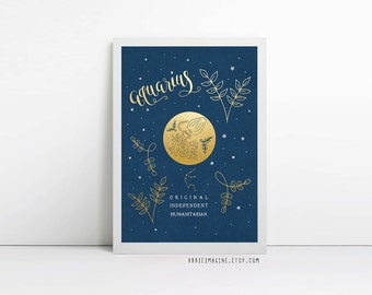 Aquarius, zodiac art print, star sign, astrology gifts, birthday gift