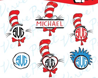 Dr Seuss Svg, Seuss Monogram Svg, Cat In The Hat Svg, Ai, Eps, Pdf, Png Cutting file, Silhouette Clip Art svg Commercial use