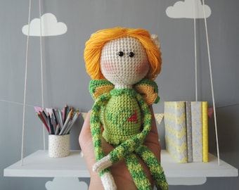 Personalized Kids Doll Elf Shelf Stuffed Doll Crochet Amigurumi Kids Gift Ideas Soft Toy Unique Baby Gift Valentines Day Girl Nursery Decor