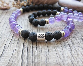 Aquarius necklace Amethyst necklace February birthstone Aquarius zodiac sign necklace zodiac gift Aquarius birthstone zodiac necklaces