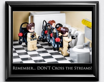 Bathroom Wall Art, Bathroom Sign, Funny Bathroom Decor - Toy Photography Bathroom Wall Art for Pop Culture Fans: "Don't Cross the Streams!"
