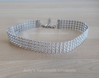 Silver Rhinestone Choker, Rhinestone Choker, Ribbon Mesh Choker, Silver White Choker, Faux Diamond Choker, Sparkle Choker, Popular Choker