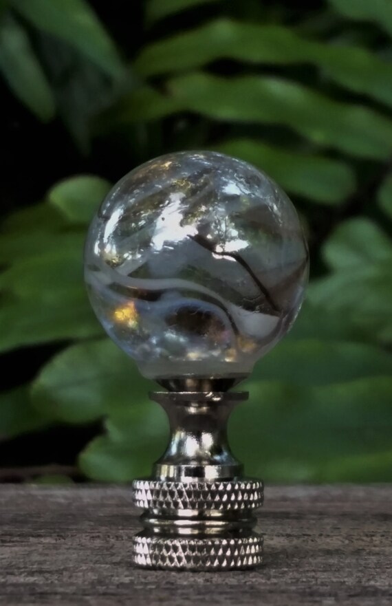 Lamp Finial Clear Black White Iridescent Glass Marble