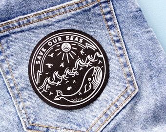Save Our Seas Patch / Nautical Patch / Cute Patch / Screen Printed Patch / Whale Patch / Sea Patch / Marine Biology / Ocean Patch