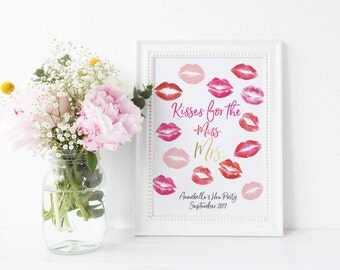Kisses for the Mrs - Gold Foil Hen Party Print - Hen Party Keepsake Print - Hen Party Keepsake Guest Book