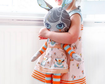 Rag Doll Sewing Kit - Doll Pattern - Doll And Doll's Dress Set - DIY Soft Toy - Make It Yourself Toy - Sewing Craft Gift For New Mum - Pink