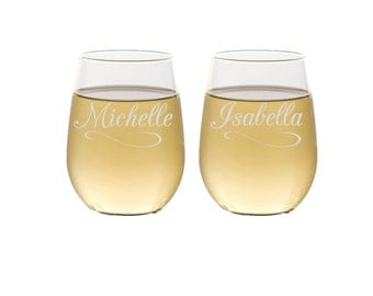 2 Stemless Wine Glasses, Personalized Maid of Honor Gifts, Custom Engraved Glassware, Bridesmaids Gifts, Stemless Wine Glass, Set of 2