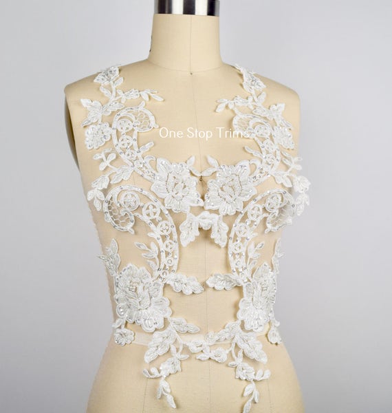 white beaded applique