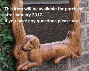 wood carving,wall mirror , wooden frame , wood carving wall mirror''Dog'' ,handmade,Art Gift ,wooden