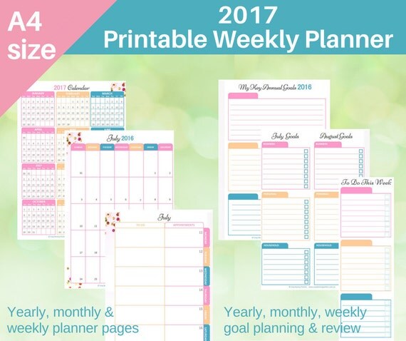 A4 Size 2017 Printable Weekly Planner - 2 Styles - Goal Planner ...