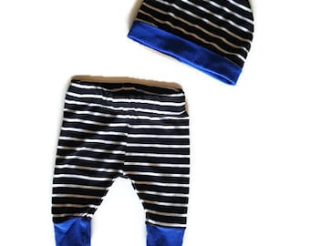 Baby boy clothes, trendy baby boy, baby leggings, striped baby set, baby leggings, baby beanie and pant, baby boy gift, black and white baby