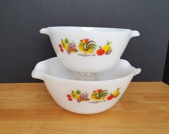 Vintage Fire King Chanticleer Rooster Mixing Bowls 2 Stacking Fire King Anchor Hocking Rooster Mixing Bowls