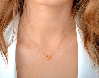 Golden Citrine necklace, Citrine Crystal Pendant, November Birthstone Gift, Heart Cut Gemstone necklace: 14k Rose Gold Fill, Sterling Silver