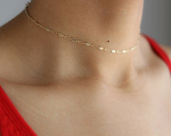 Dainty Gold Chain Choker - Gold Bar Necklace - Gold Filled Choker Necklace - Bohemian Jewelry - Minimalist Necklace - Gift for Her