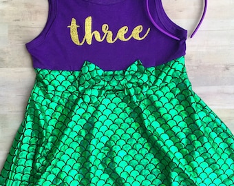 Little Mermaid Birthday Outfit / Mermaid First Birthday Outfit / Under the Sea Ariel Birthday Outfit / Minnie Mouse Ears / Mermaid Leggings