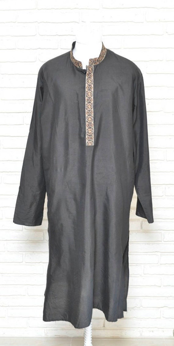 Vintage Men s Black Kaftan Tunic Shirt Size 52 Size 2XL