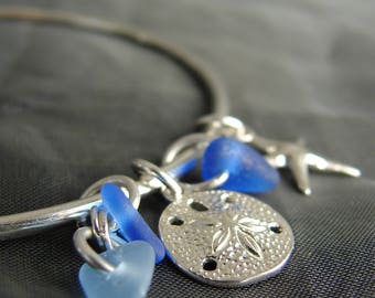 Sea Glass Bracelet / sea glass jewelry / beach glass bracelet / seaglass jewelry / blue beach glass jewelry / ocean bangle / sterling