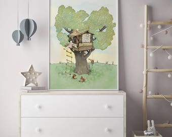 Tree house, Girls room decor, nursery wall art, girls room art, art for kids room, girls wall decor, wall art for girls, prints for girls