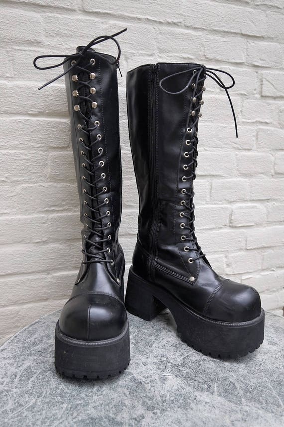 Grunge rave cult black vintage Platform Boots from Demonia