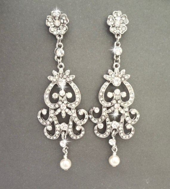 Brides earrings Pearl earrings Pearl wedding earrings Long