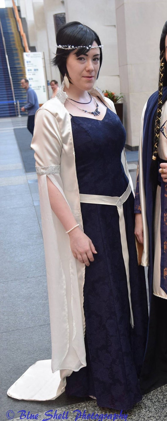 RESERVED Pearl white over robe & belt with silver lace and