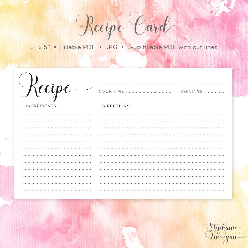 Recipe Card 3x5 Recipe Card Printable Recipe Printable