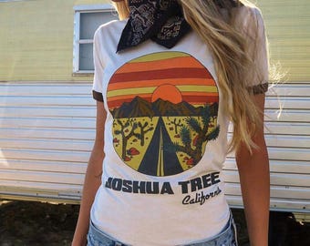 Joshua Tree California Ringer Tee- Desert Tee- 70s 80s- Vintage Inspired- Graphic Tee- Women's Fitted T-shirt- Sweatshop Free