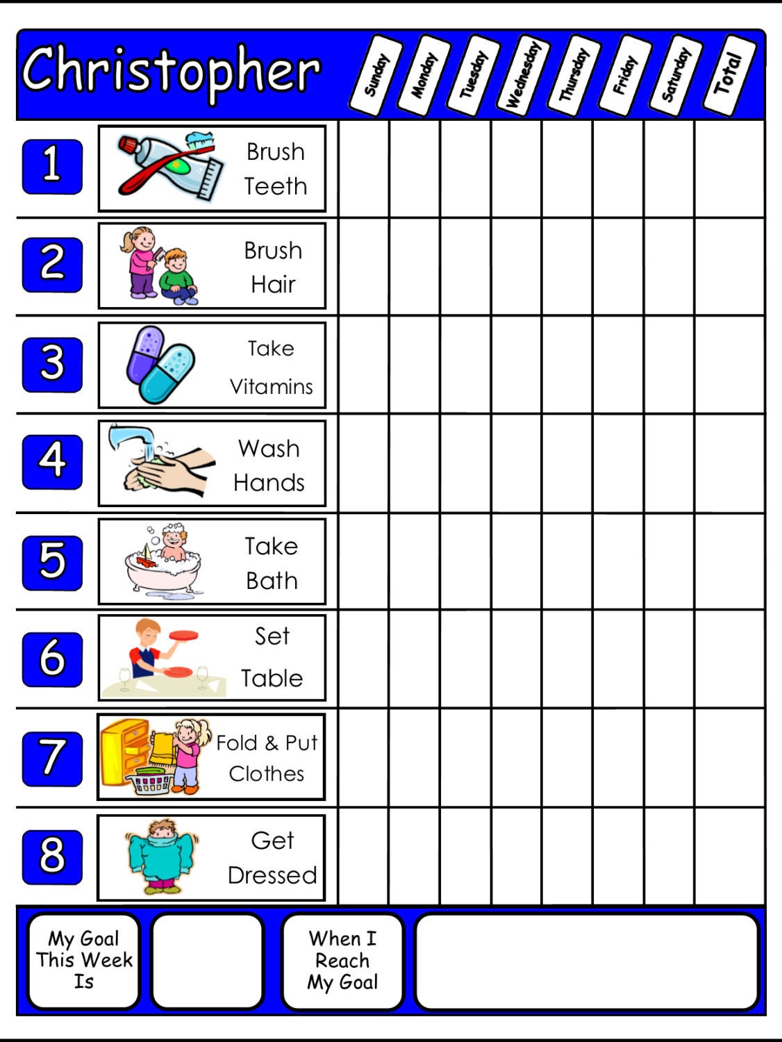 Template Free Printable Chore Chart For Kids