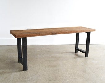 Reclaimed Wood Bench / Industrial Steel H-Shaped Legs