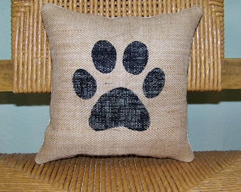 Dog pillow, paw print pillow, pet pillow, burlap Pillow, stenciled pillow, FREE SHIPPING!