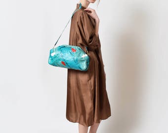 1980s Patchwork Snakeskin Purse by Carlo Fiori 80s Vintage Teal Leather Pouch Purse Boho Hippie