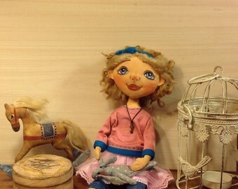 art doll textile heirloom doll OOAK stuff doll collecting fabric doll soft rag doll cotton Cloth doll artist pink textile doll handcrafted