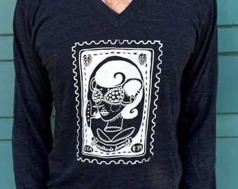 SALE - Lunettes De Femmes Unisex V-neck Long-sleeve Top - Dark Grey