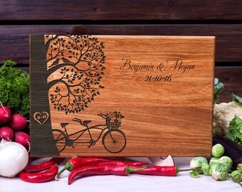 Cutting Board Wedding gift Tandem Bike Love Birds Personalized Wedding Gift Family Gift Anniversary gift Gift for couple wood chopping board