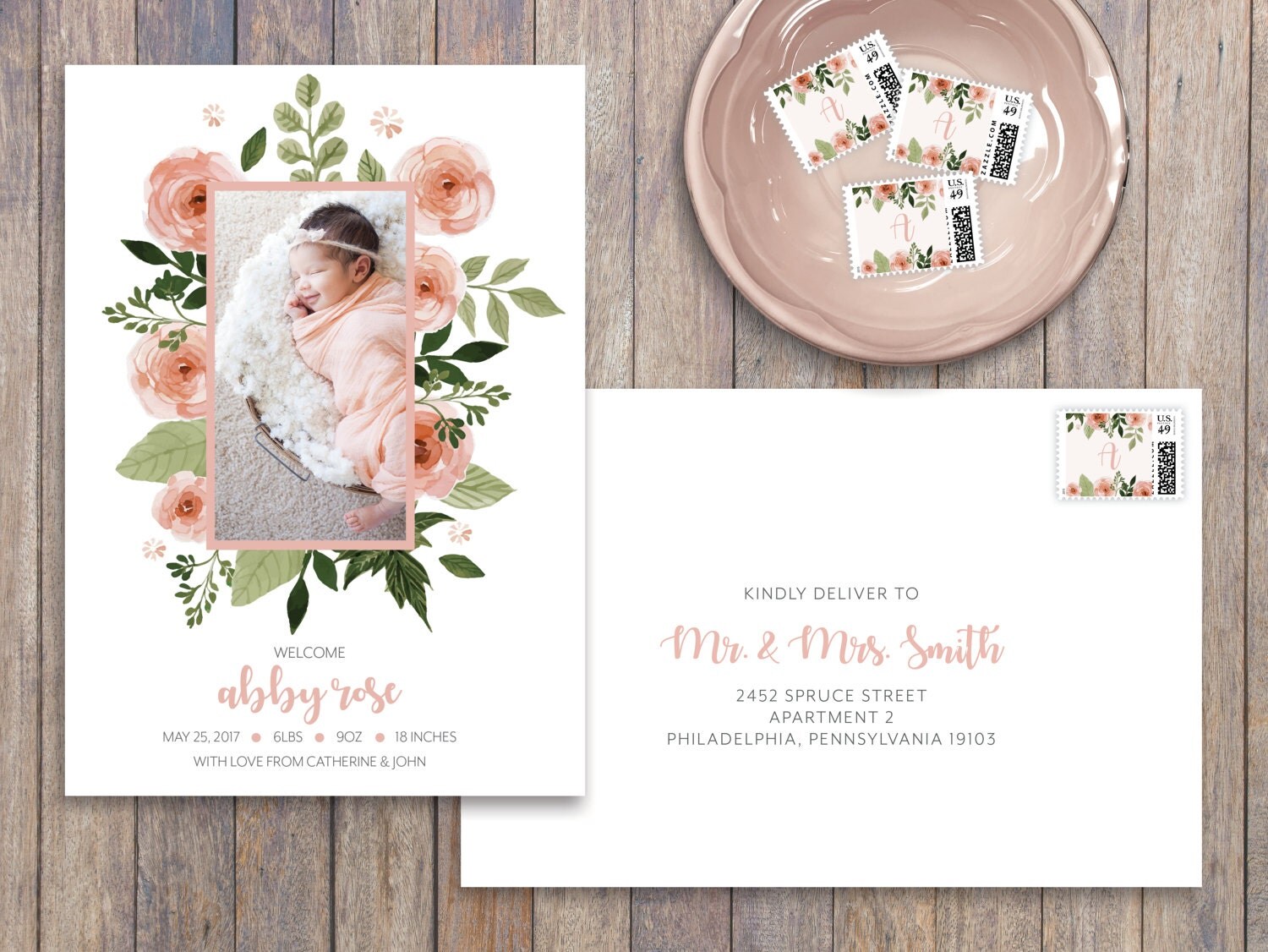 5x7 Baby Announcement Template Editable New Born Baby