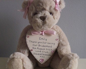 Personalised Bridesmaid Flower Girl Gift Teddy Bear - Choose Colour