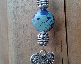 81) Pendentif en pierre semi précieuse Jaspe Impérial avec chaine en argent .925 de 18 pouces