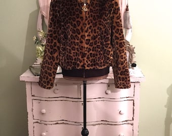 Leopard Faux Fur Jacket, St John Marie Gray, Faux Leopard Coat, M/ML, Faux Bomber Winter Jacket, Leopard Faux Fur Jacket, Designer Jacket, M