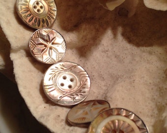 Lovely sterling carved mother of pearl button bracelet
